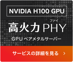 NVIDIA H100 Tensor コア GPU搭載 GPUベアメタルサーバー 高火力 PHY（ファイ）の詳細を見る